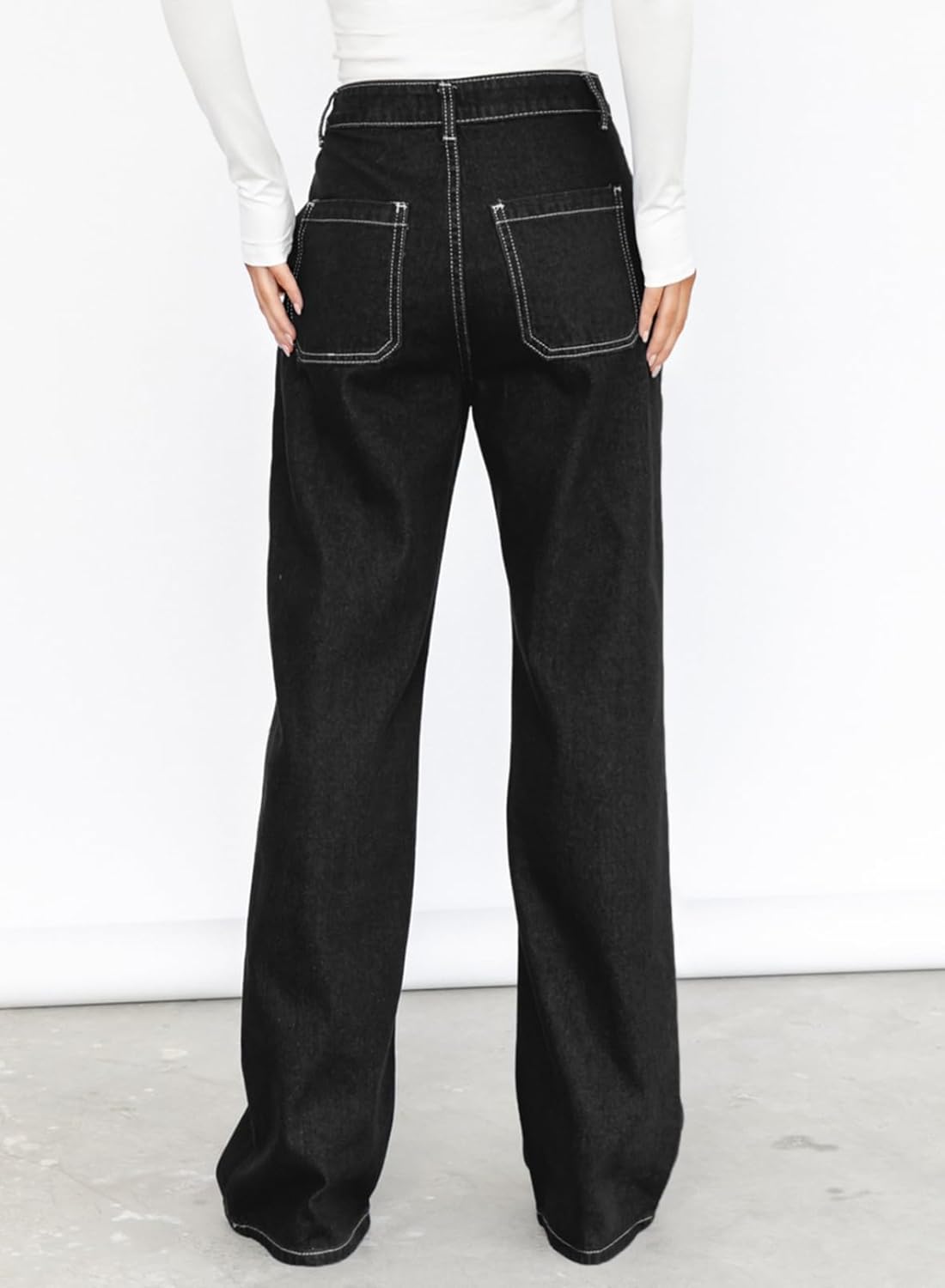 Dokotoo Damen Casual Mid Waist Cargo Jeans Stretch Wide Leg Denim Hose mit Taschen