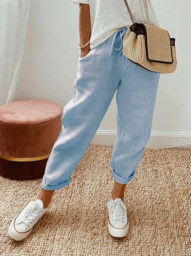 Einfarbige Hosen mit Einsätzen, Taschen und Kordelzug im Casual-Stil