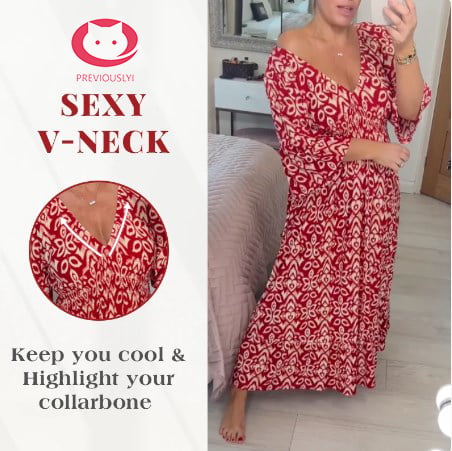 Böhmisches lässiges V-Ausschnitt-Wickelkleid mit Print und langer Taille