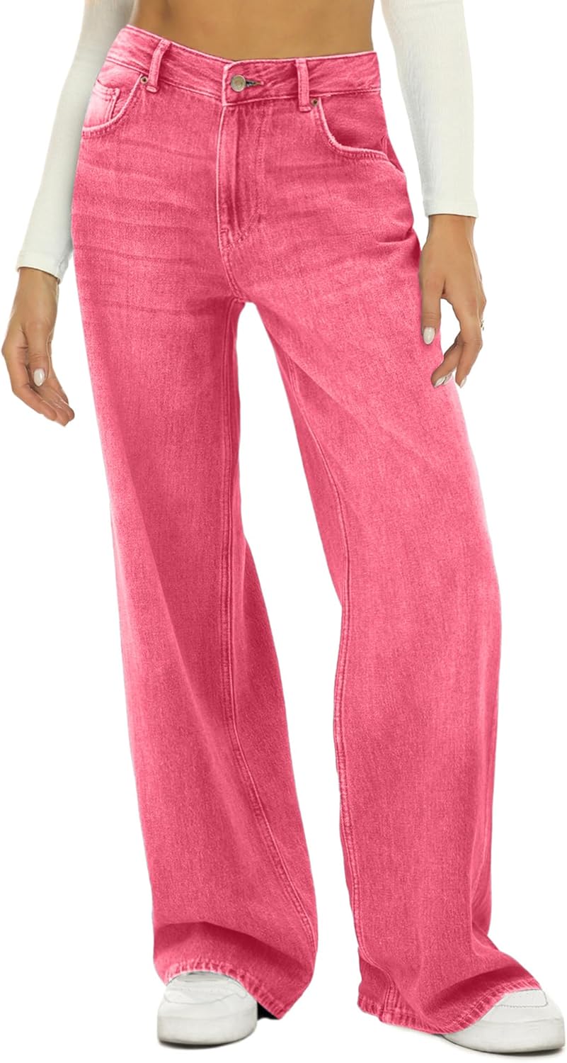 HDLTE Damen Jeans Weites Bein High Waist Baggy Jeans Loose Boyfriend Jeans Denim Hose Y2K