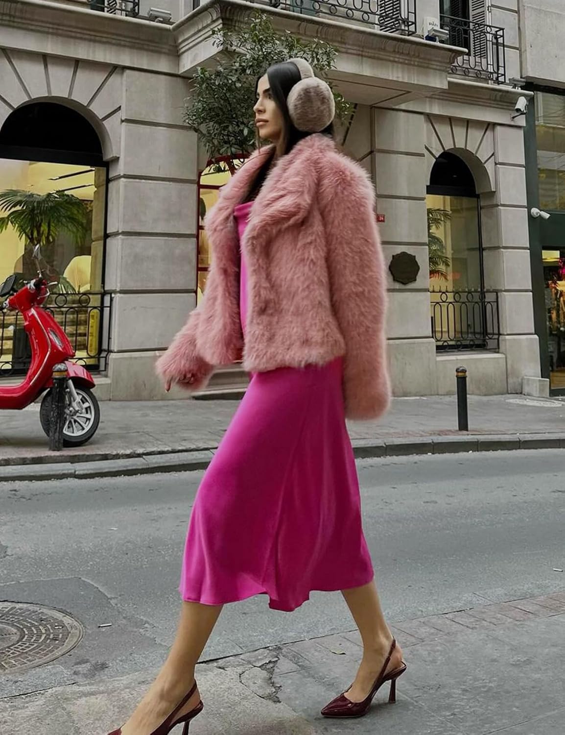 Flygo Damen Kunstpelzmantel Flauschige Kunstpelzjacke Langarm Revers Pelzige Winterjacken Zotteliger Parka Kurzer Mantel