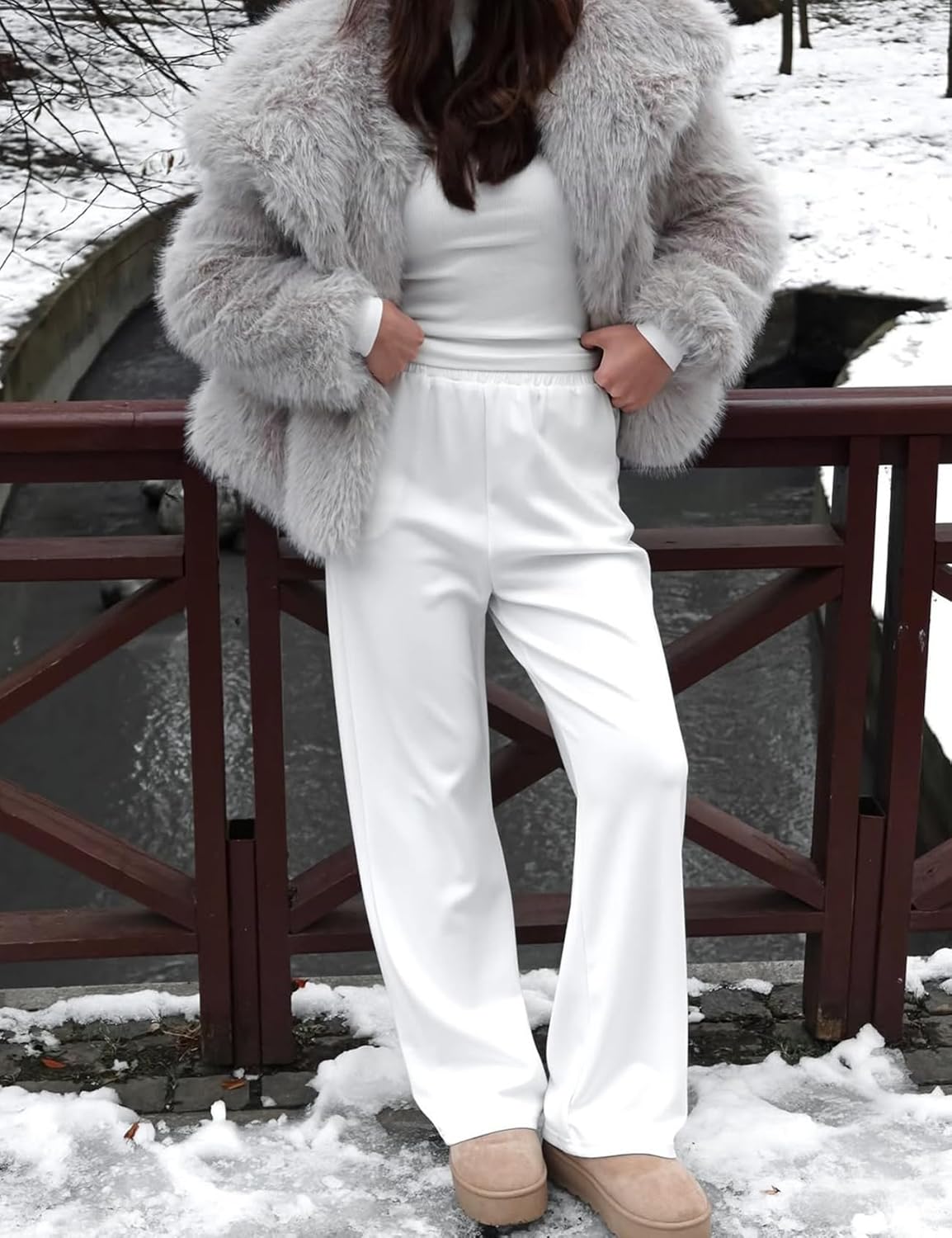 Flygo Damen Kunstpelzmantel Flauschige Kunstpelzjacke Langarm Revers Pelzige Winterjacken Zotteliger Parka Kurzer Mantel