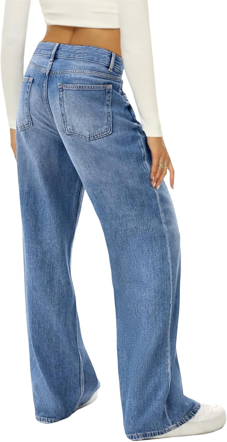 HDLTE Damen Jeans Weites Bein High Waist Baggy Jeans Loose Boyfriend Jeans Denim Hose Y2K