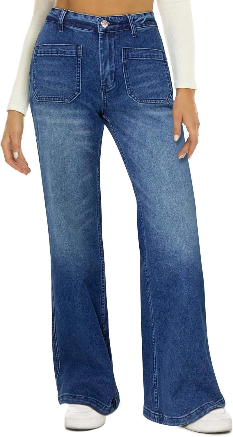 HDLTE Damen Jeans Weites Bein High Waist Baggy Jeans Loose Boyfriend Jeans Denim Hose Y2K