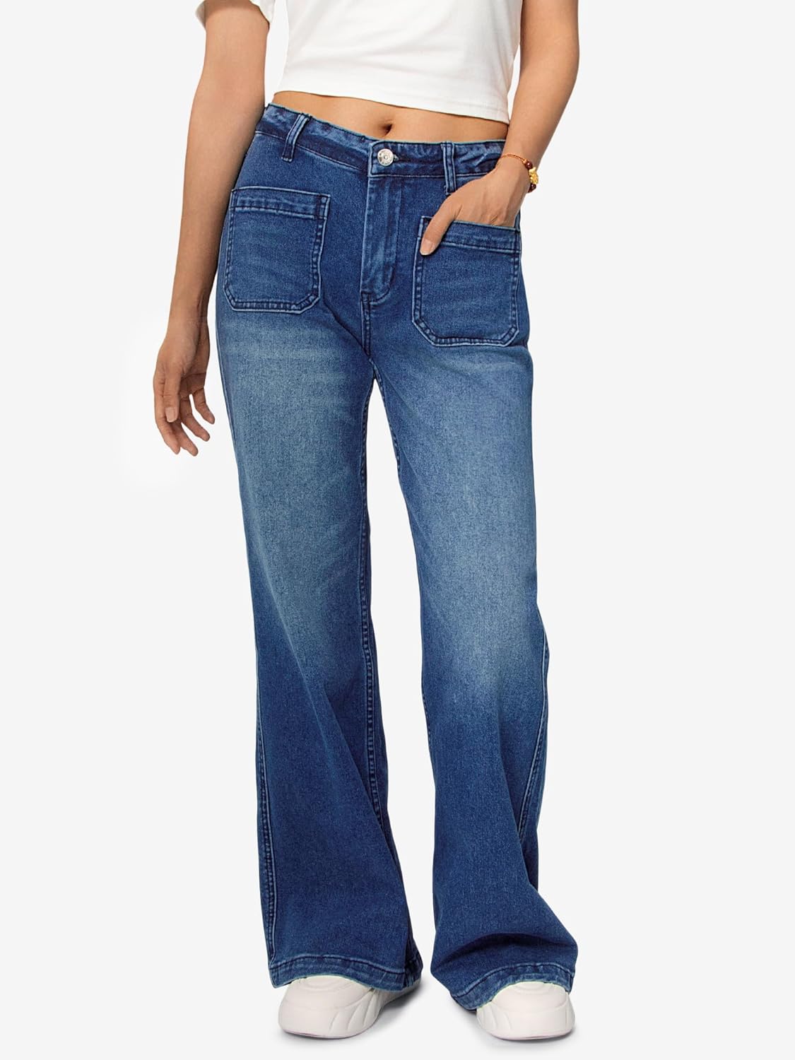 HDLTE Damen Jeans Weites Bein High Waist Baggy Jeans Loose Boyfriend Jeans Denim Hose Y2K