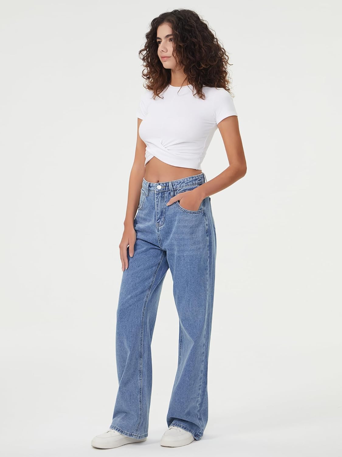 HDLTE Damen Jeans Weites Bein High Waist Baggy Jeans Loose Boyfriend Jeans Denim Hose Y2K