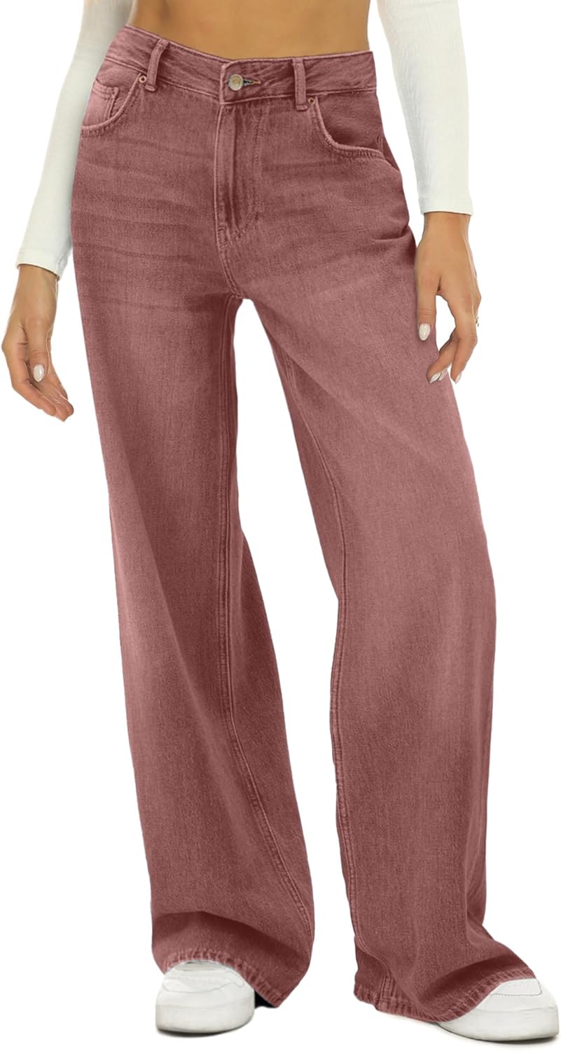 HDLTE Damen Jeans Weites Bein High Waist Baggy Jeans Loose Boyfriend Jeans Denim Hose Y2K