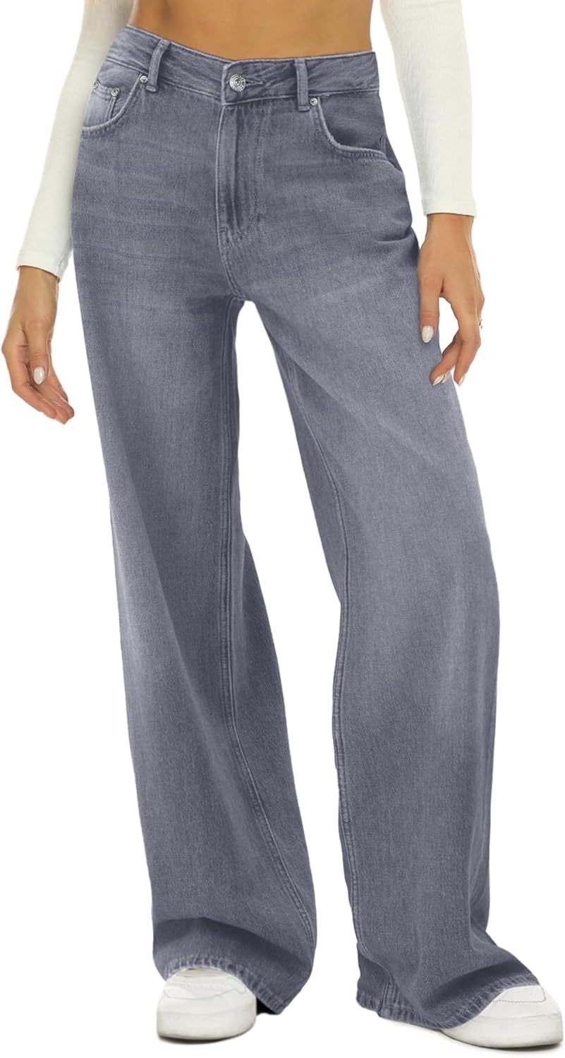 HDLTE Damen Jeans Weites Bein High Waist Baggy Jeans Loose Boyfriend Jeans Denim Hose Y2K