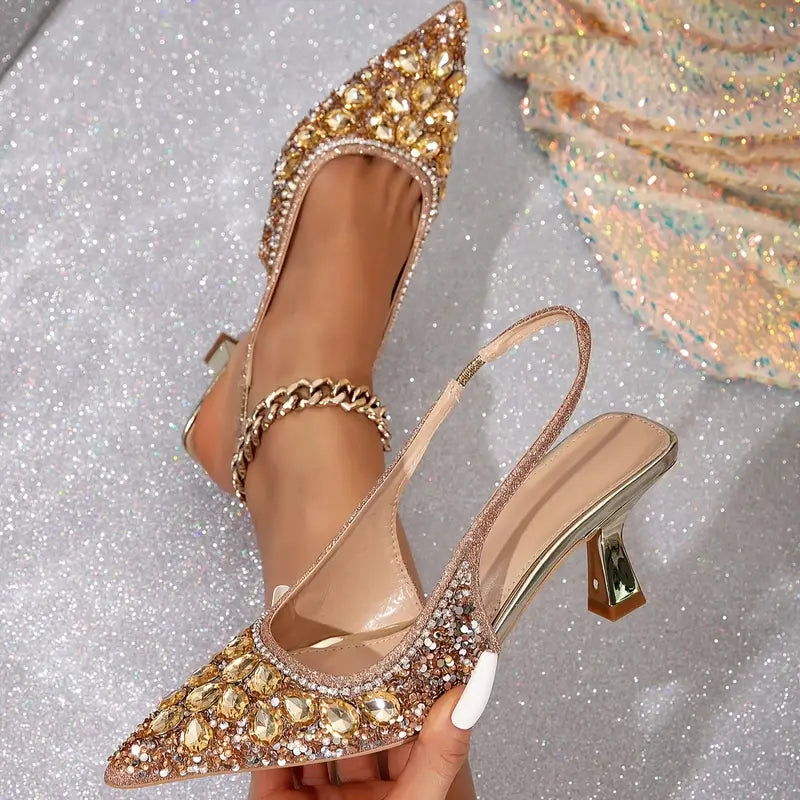 🔥Letzter Tag 49% Rabatt - Dünne Absatz Bankettschuhe, Europäischer und Amerikanischer Stil Strass High Heel