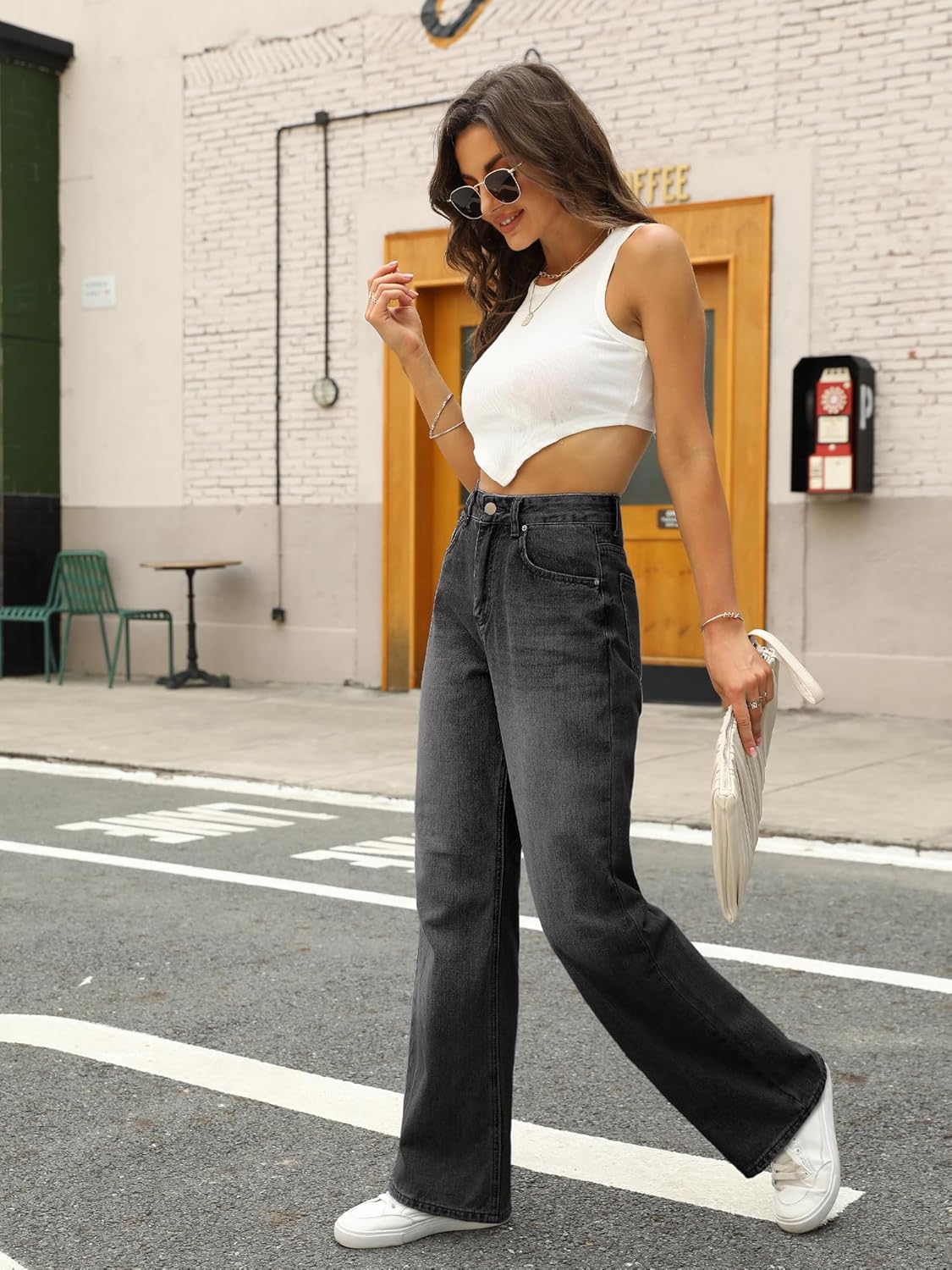 HDLTE Damen Jeans Weites Bein High Waist Baggy Jeans Loose Boyfriend Jeans Denim Hose Y2K