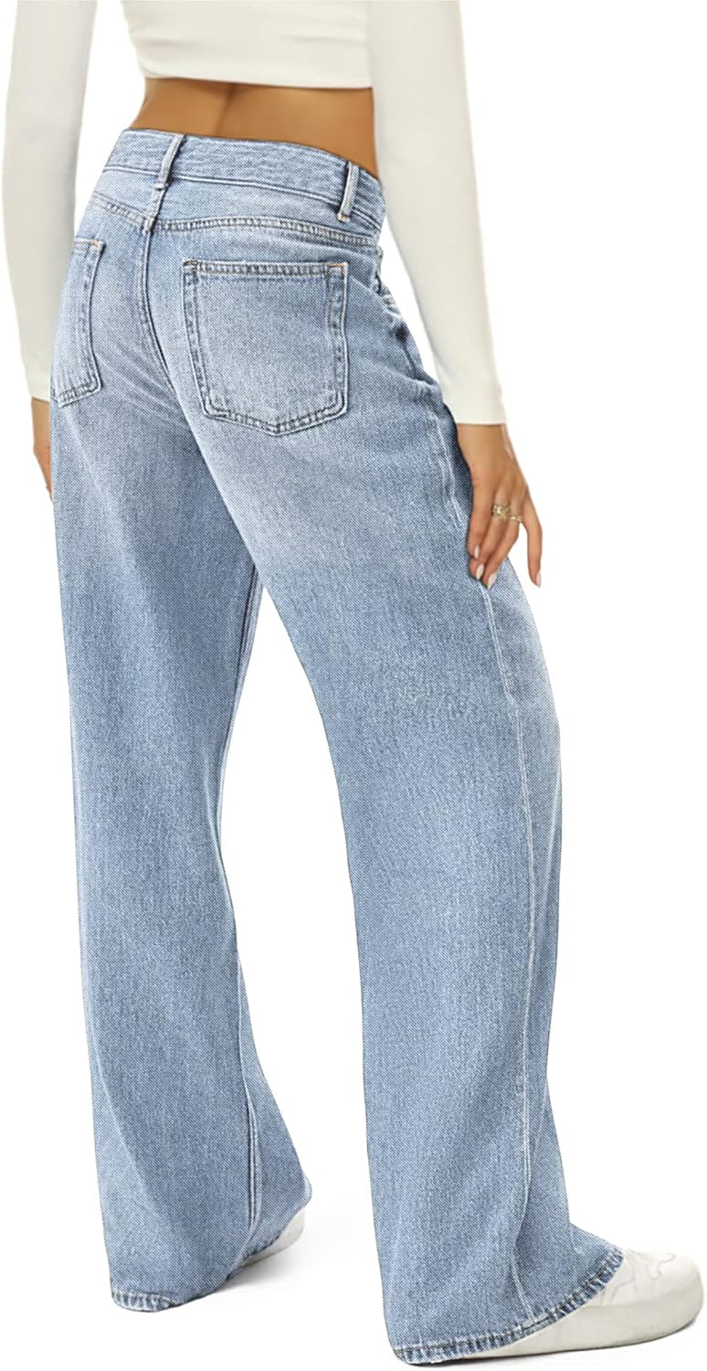 HDLTE Damen Jeans Weites Bein High Waist Baggy Jeans Loose Boyfriend Jeans Denim Hose Y2K