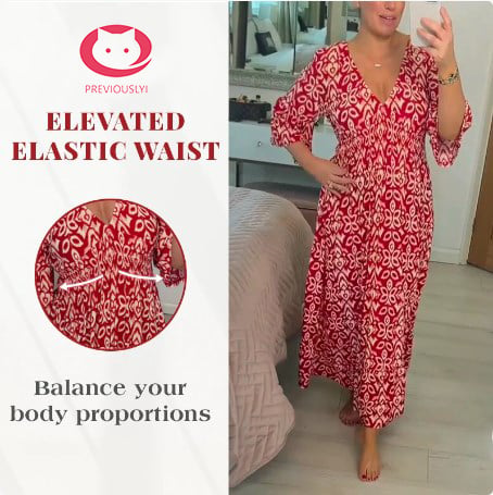 Böhmisches lässiges V-Ausschnitt-Wickelkleid mit Print und langer Taille