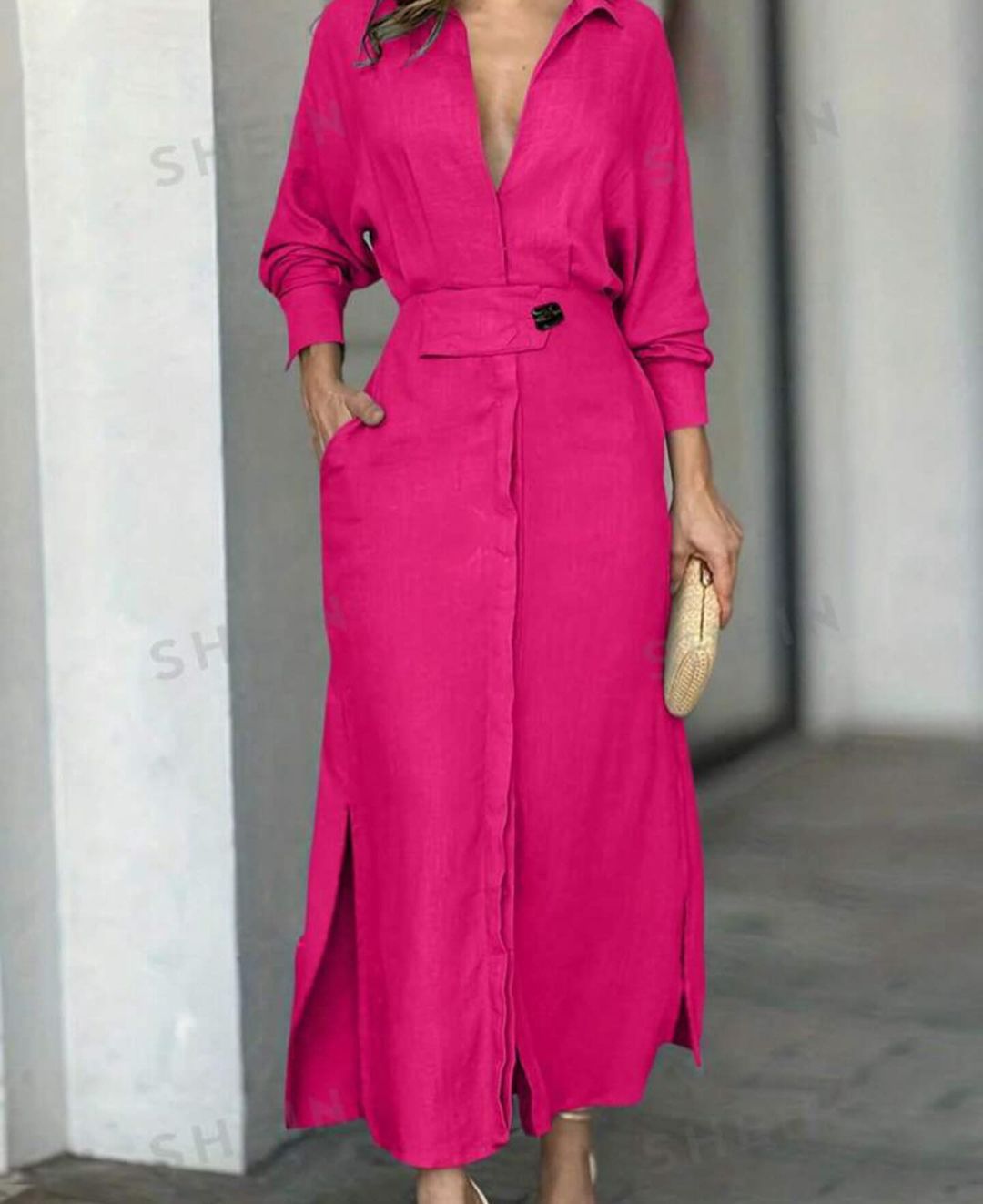 2024 Einfarbiges Maxikleid