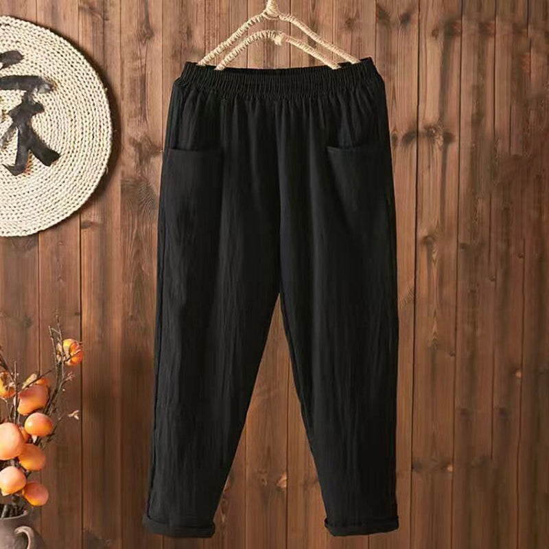 Vintage Komfortable Baumwollleinenhose mit Taschen