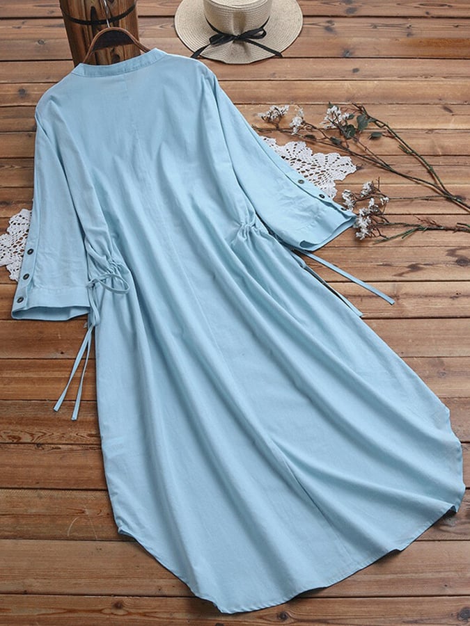 Damenkleid aus Baumwolle und Leinen mit Rundhalsausschnitt, lockere Passform