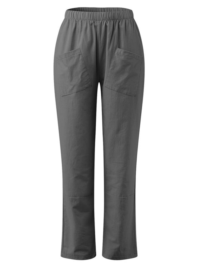 Freizeithose aus Baumwolle und Leinen mit elastischem Bund und doppelten aufgesetzten Taschen