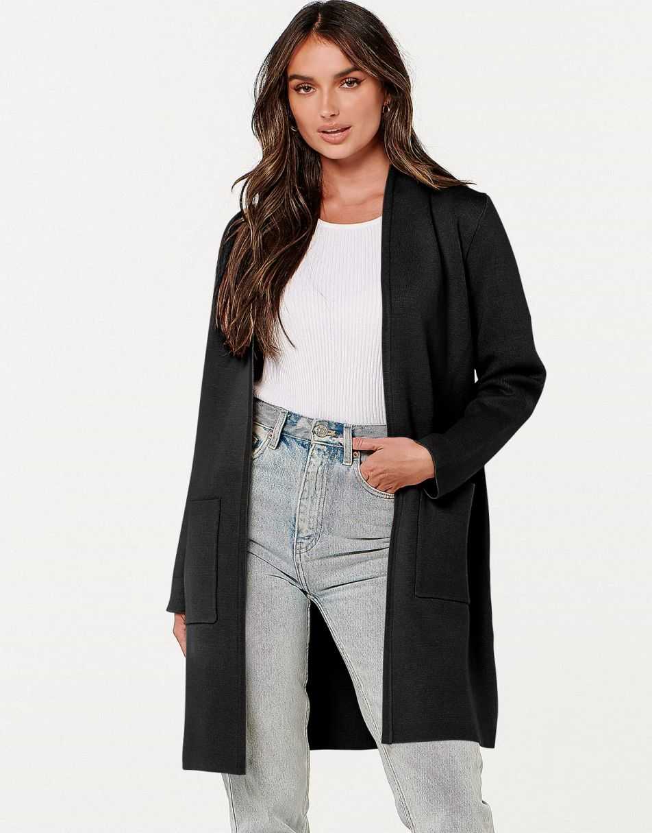 ANRABESS Cardigan-Pullover für Damen, lässig, Herbst Winter 2023, modischer Mantel, Langarm, offener Strick-Coatigan, Kleidung