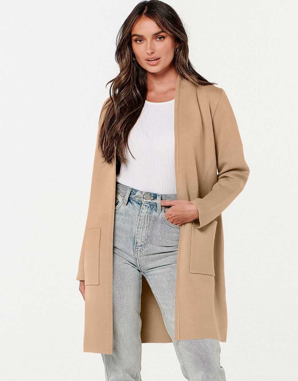 ANRABESS Cardigan-Pullover für Damen, lässig, Herbst Winter 2023, modischer Mantel, Langarm, offener Strick-Coatigan, Kleidung