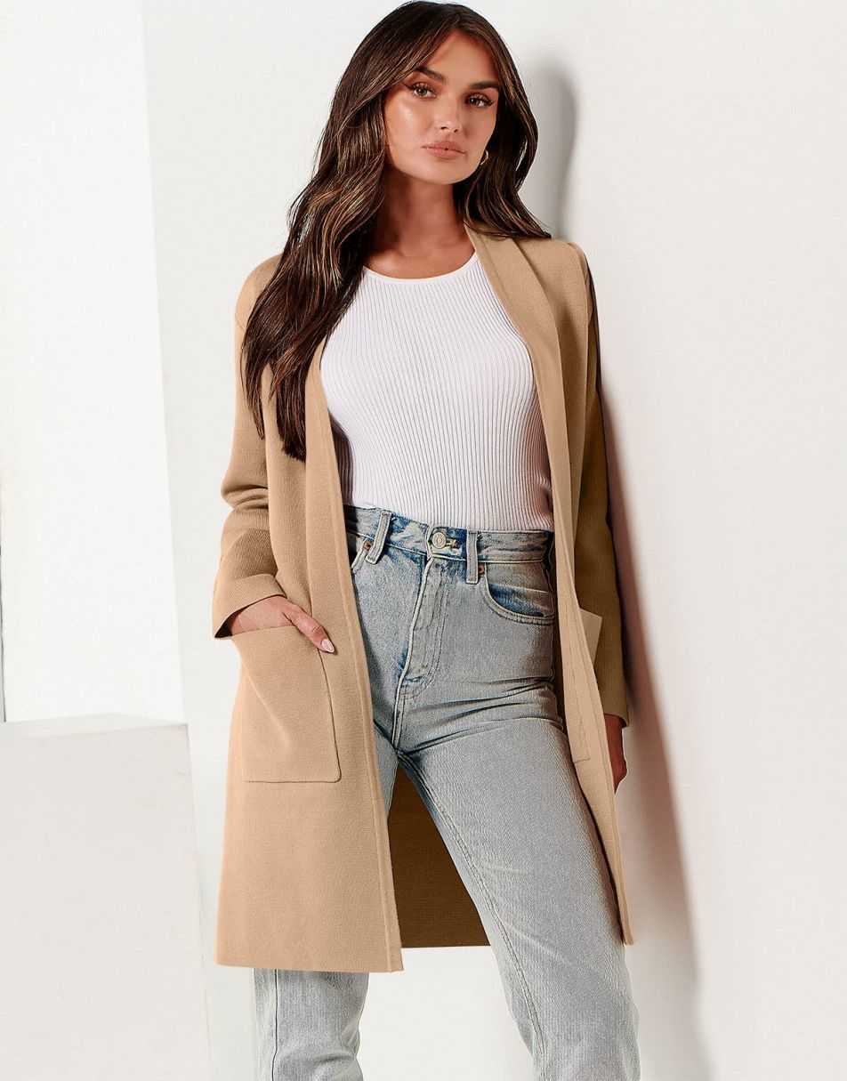 ANRABESS Cardigan-Pullover für Damen, lässig, Herbst Winter 2023, modischer Mantel, Langarm, offener Strick-Coatigan, Kleidung