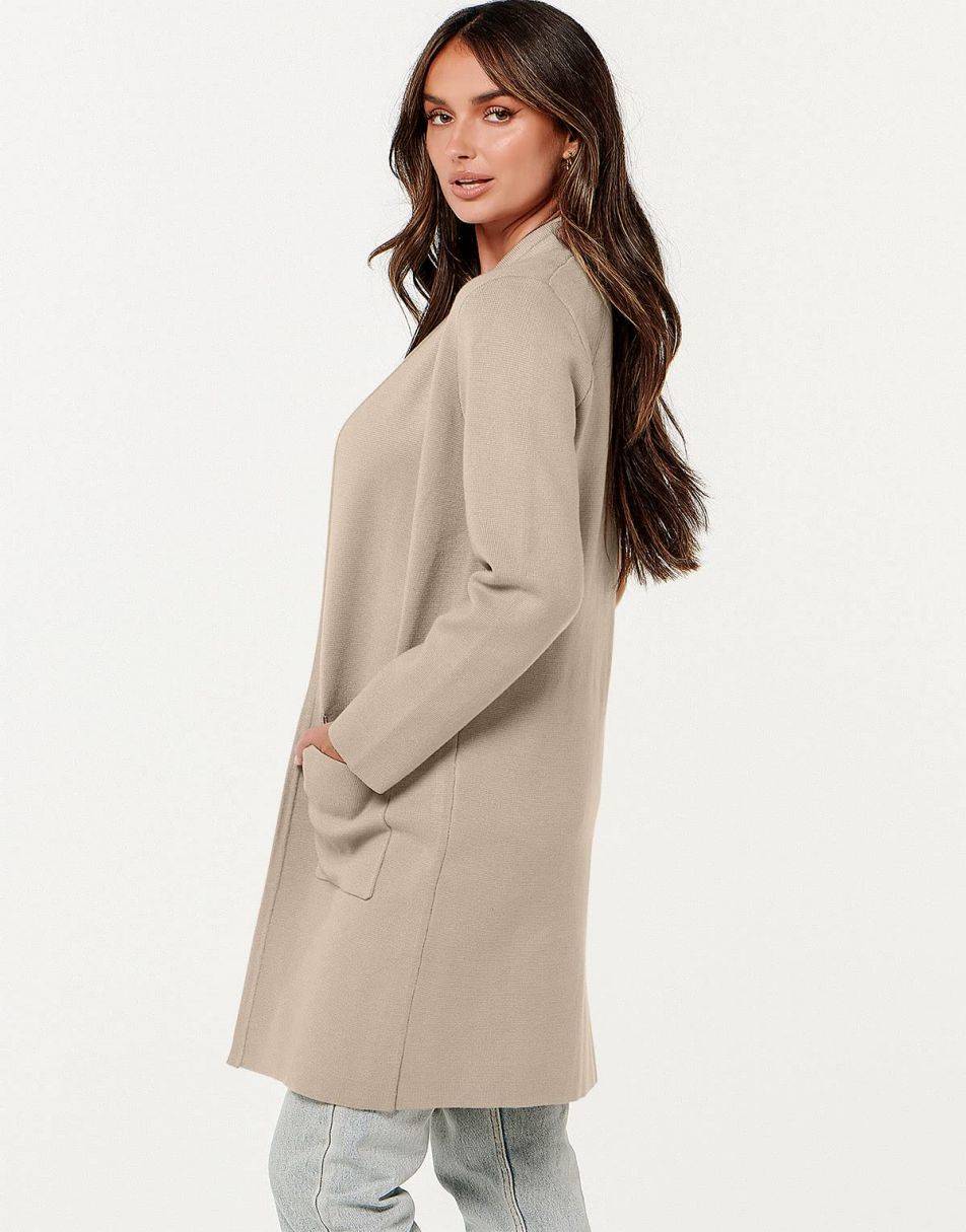 ANRABESS Cardigan-Pullover für Damen, lässig, Herbst Winter 2023, modischer Mantel, Langarm, offener Strick-Coatigan, Kleidung