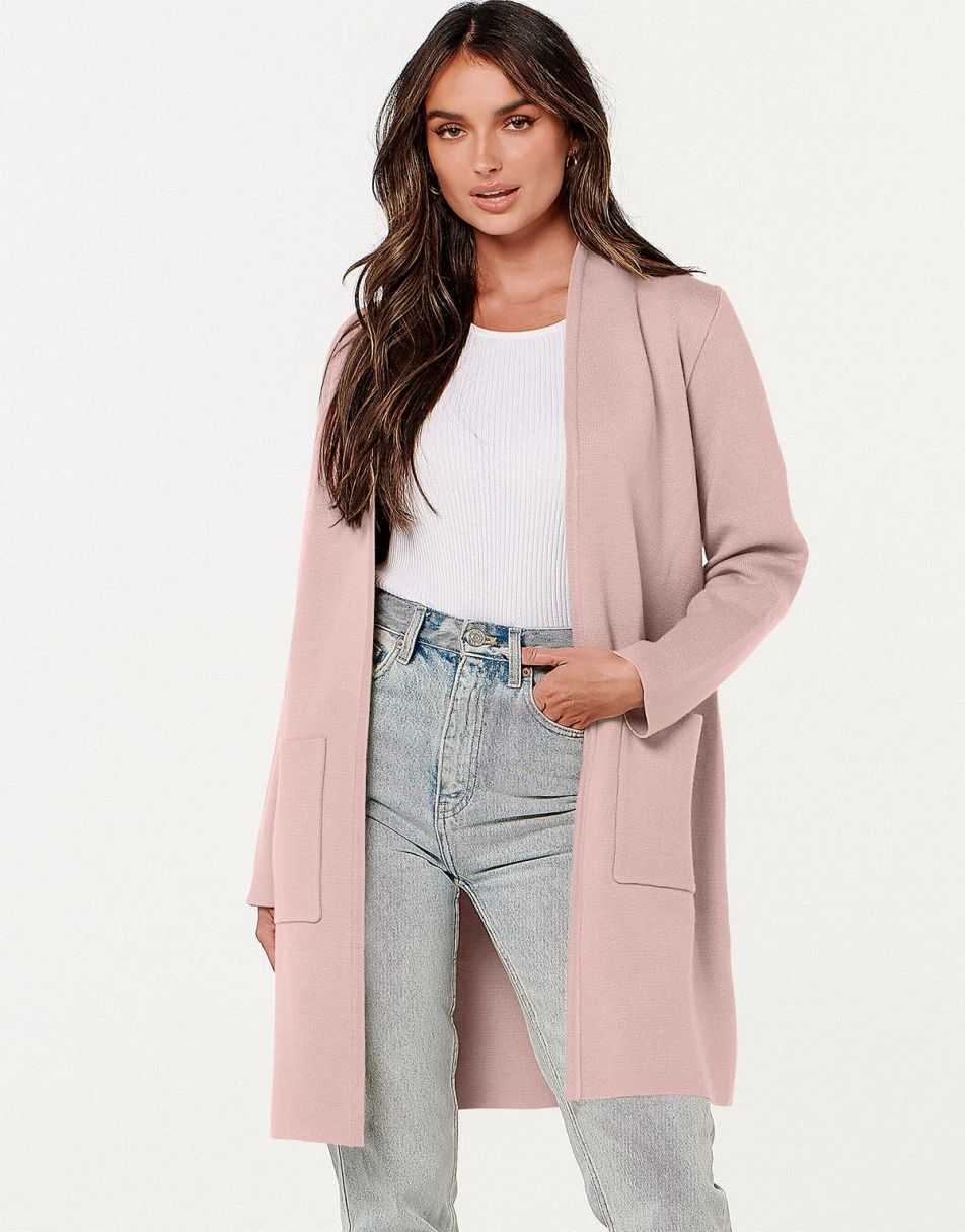 ANRABESS Cardigan-Pullover für Damen, lässig, Herbst Winter 2023, modischer Mantel, Langarm, offener Strick-Coatigan, Kleidung