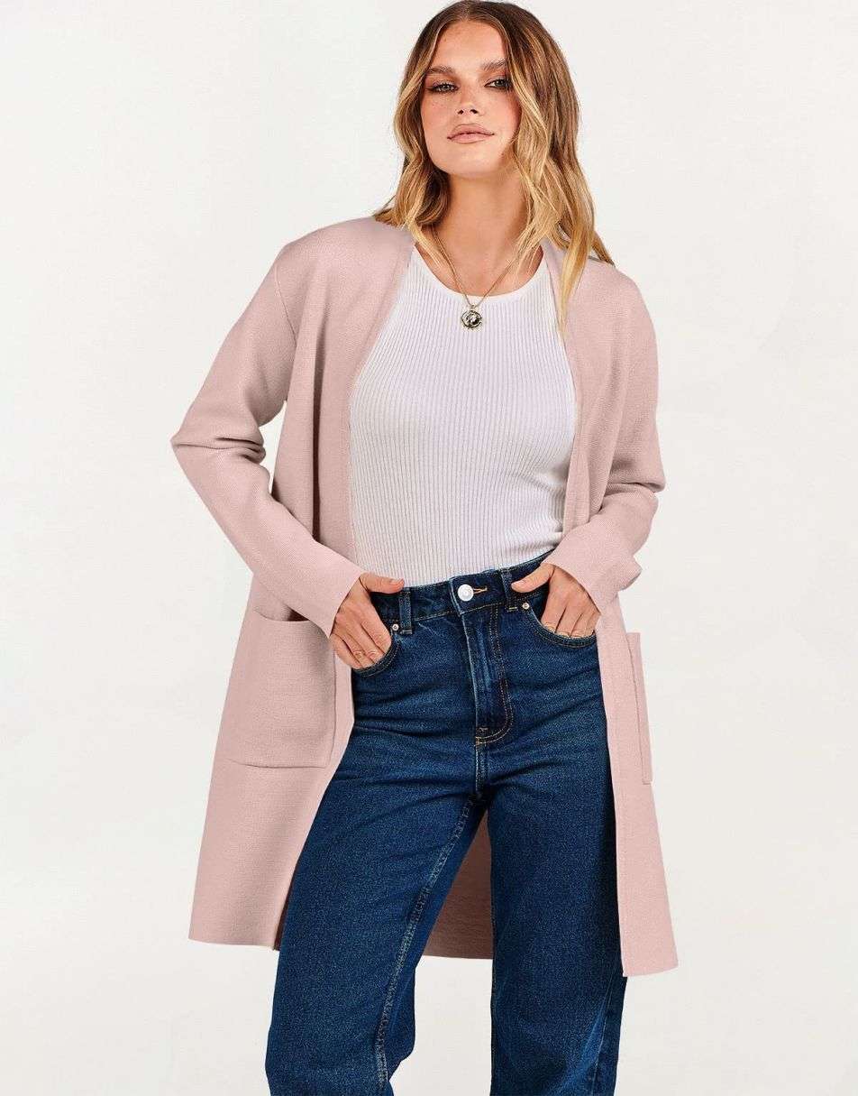 ANRABESS Cardigan-Pullover für Damen, lässig, Herbst Winter 2023, modischer Mantel, Langarm, offener Strick-Coatigan, Kleidung