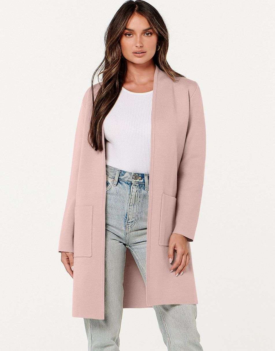 ANRABESS Cardigan-Pullover für Damen, lässig, Herbst Winter 2023, modischer Mantel, Langarm, offener Strick-Coatigan, Kleidung