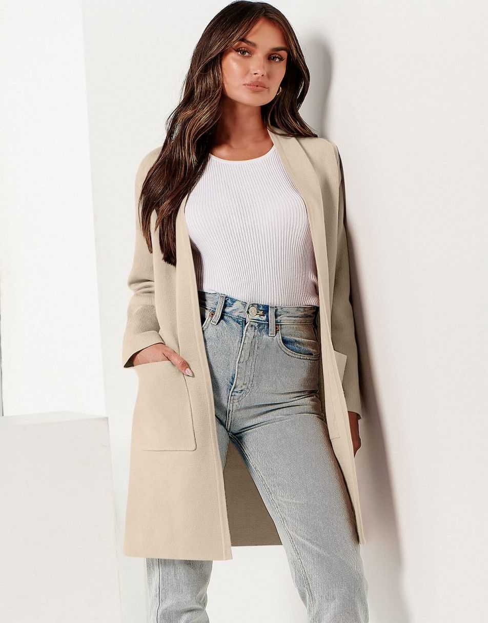 ANRABESS Cardigan-Pullover für Damen, lässig, Herbst Winter 2023, modischer Mantel, Langarm, offener Strick-Coatigan, Kleidung