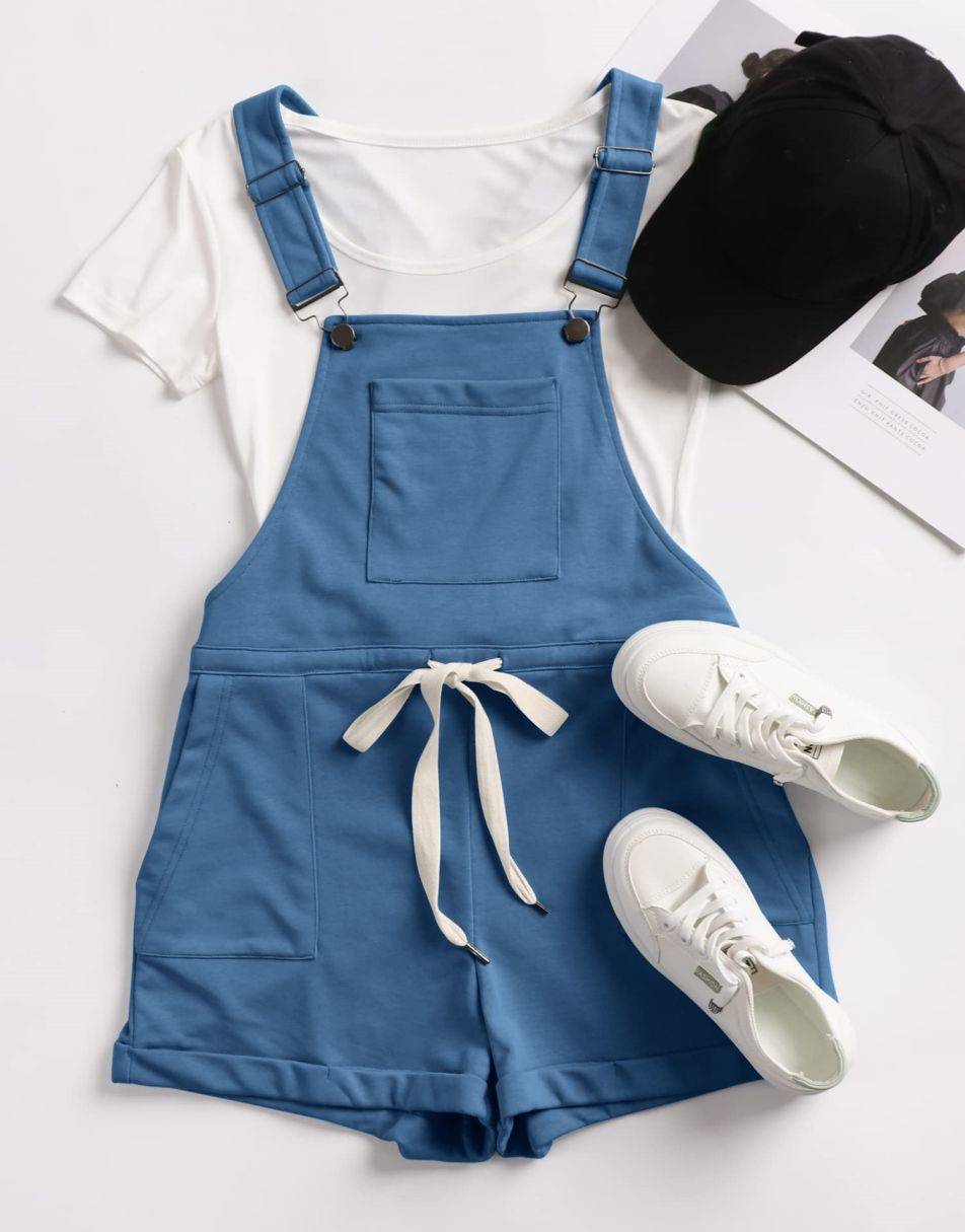 ANRABESS Casual Träger Kurze Latzhose Basic Kordelzug Strampler Jumpsuits