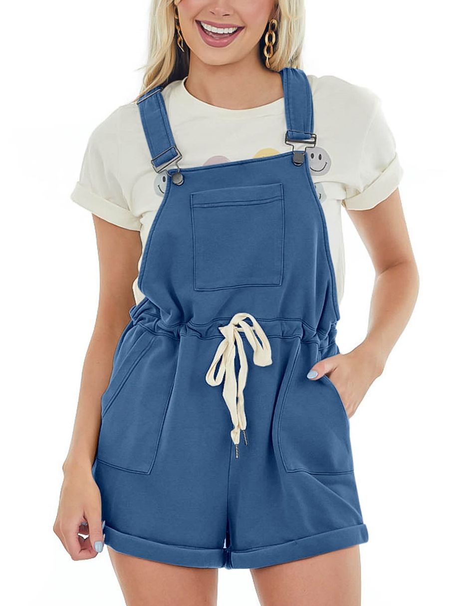 ANRABESS Casual Träger Kurze Latzhose Basic Kordelzug Strampler Jumpsuits