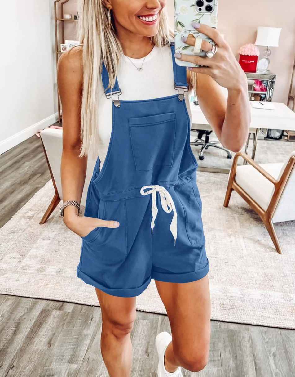 ANRABESS Casual Träger Kurze Latzhose Basic Kordelzug Strampler Jumpsuits