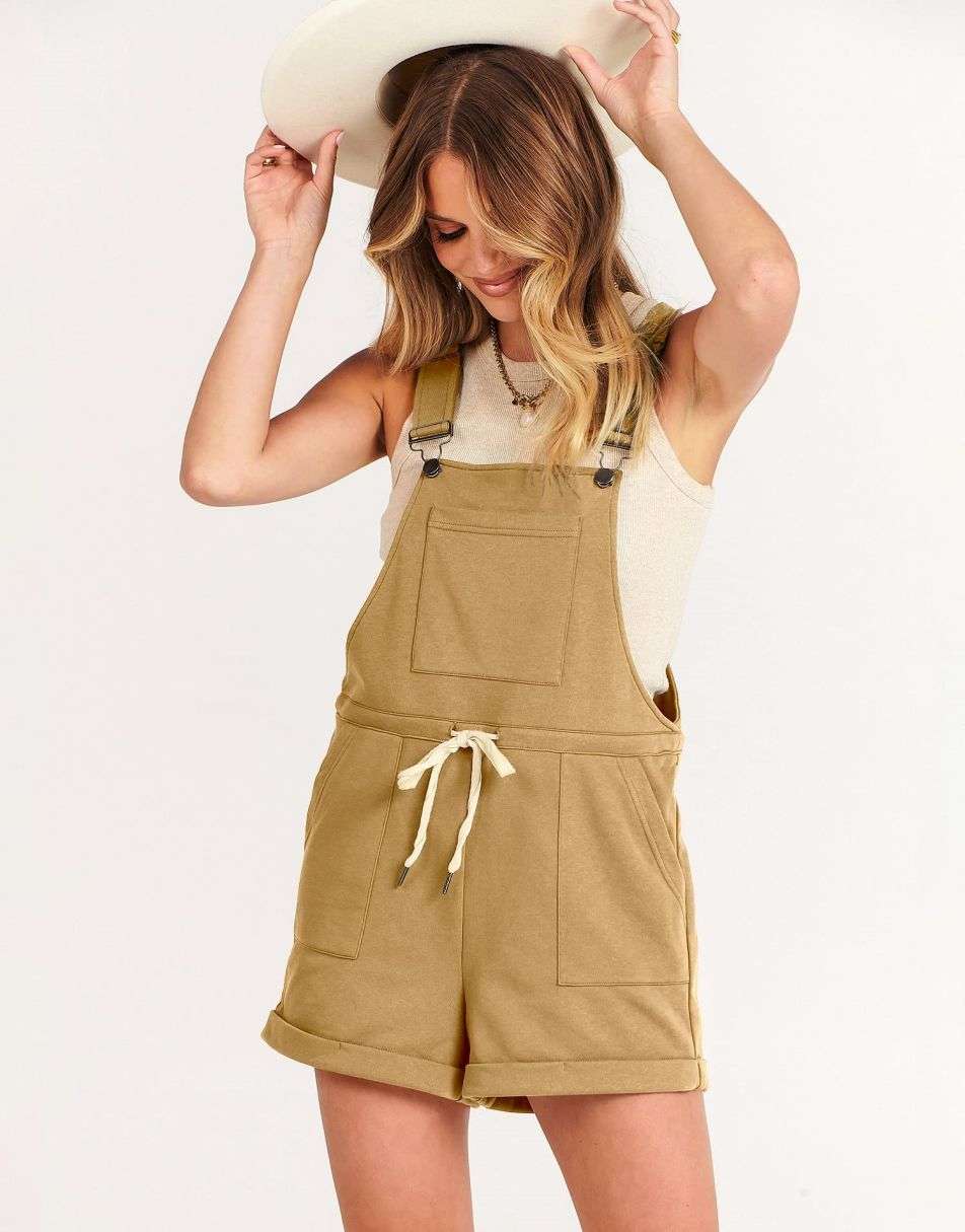 ANRABESS Casual Träger Kurze Latzhose Basic Kordelzug Strampler Jumpsuits
