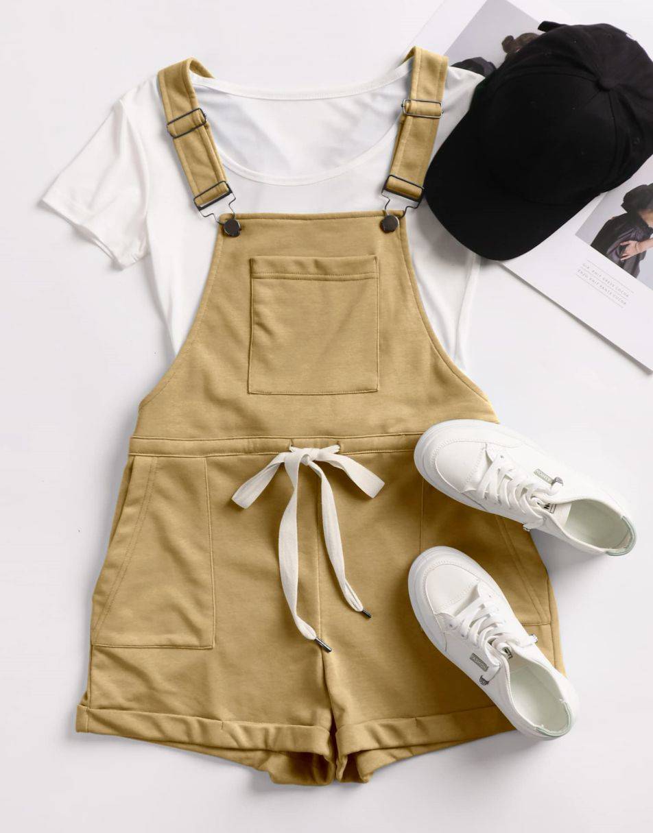 ANRABESS Casual Träger Kurze Latzhose Basic Kordelzug Strampler Jumpsuits