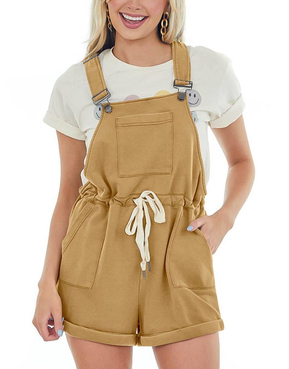 ANRABESS Casual Träger Kurze Latzhose Basic Kordelzug Strampler Jumpsuits