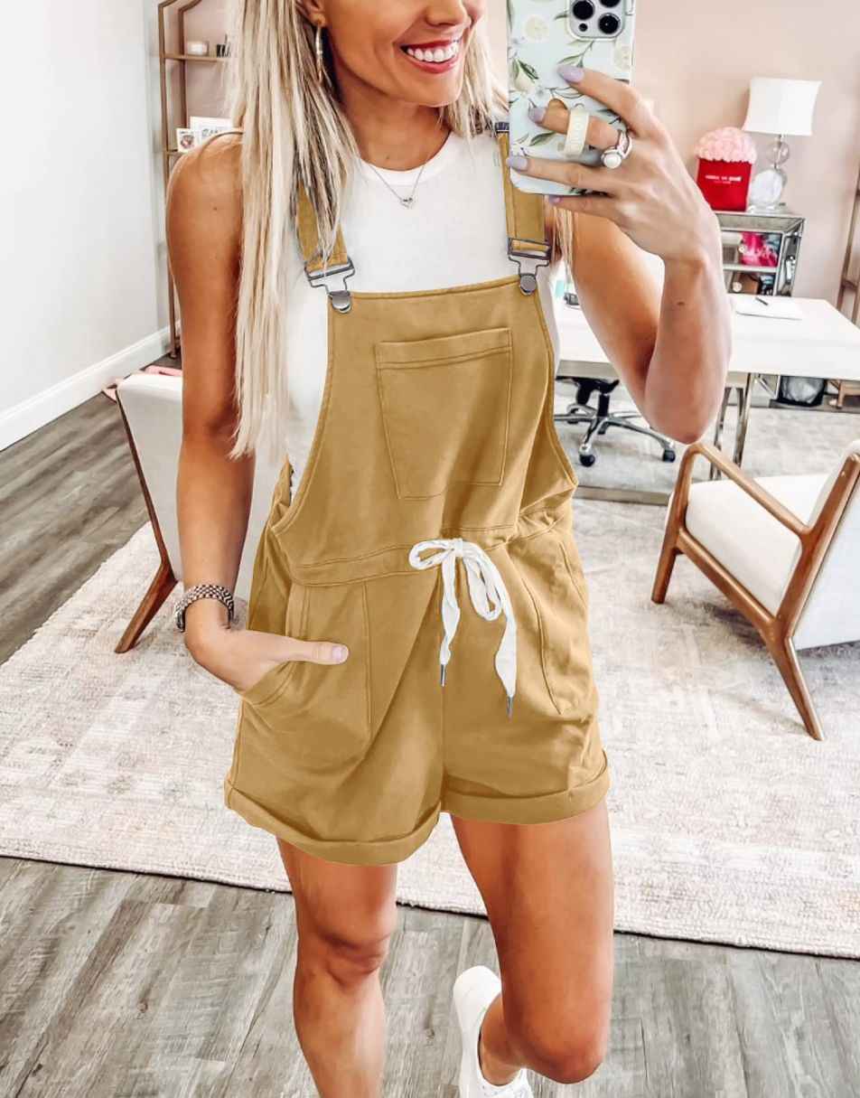 ANRABESS Casual Träger Kurze Latzhose Basic Kordelzug Strampler Jumpsuits