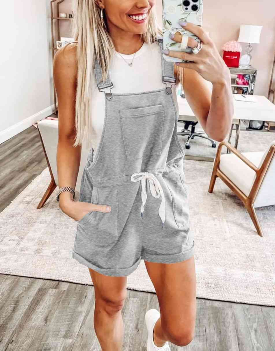 ANRABESS Casual Träger Kurze Latzhose Basic Kordelzug Strampler Jumpsuits