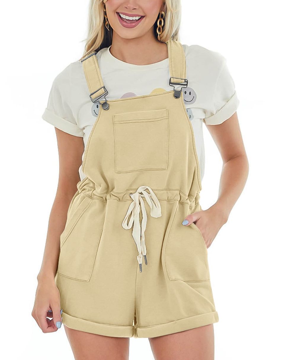 ANRABESS Casual Träger Kurze Latzhose Basic Kordelzug Strampler Jumpsuits