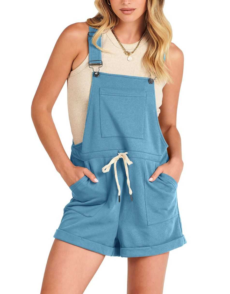ANRABESS Casual Träger Kurze Latzhose Basic Kordelzug Strampler Jumpsuits