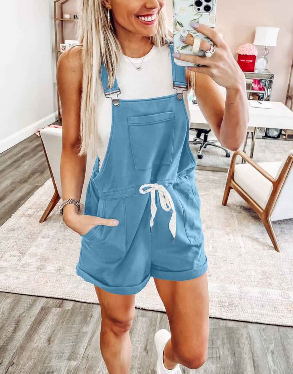 ANRABESS Casual Träger Kurze Latzhose Basic Kordelzug Strampler Jumpsuits