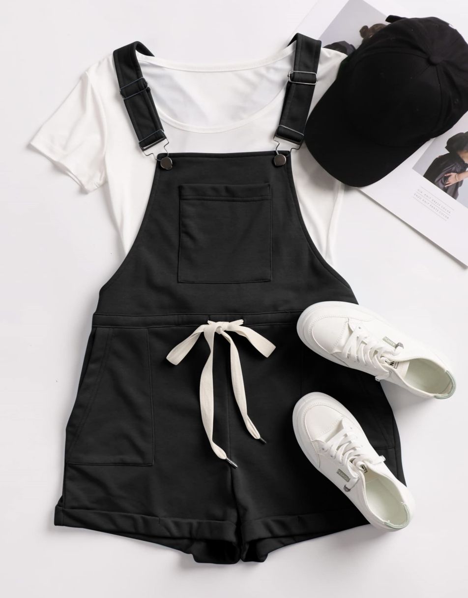ANRABESS Casual Träger Kurze Latzhose Basic Kordelzug Strampler Jumpsuits