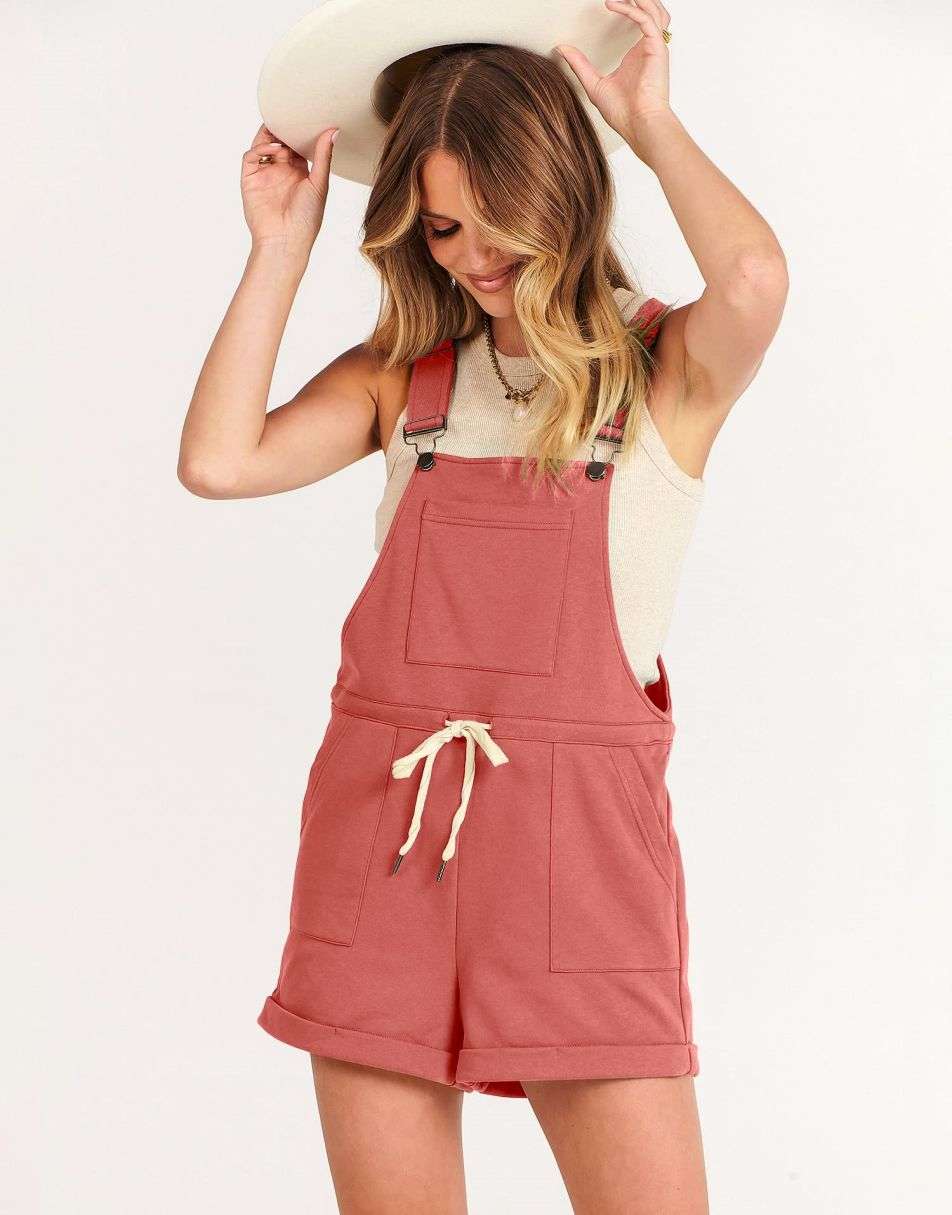 ANRABESS Casual Träger Kurze Latzhose Basic Kordelzug Strampler Jumpsuits