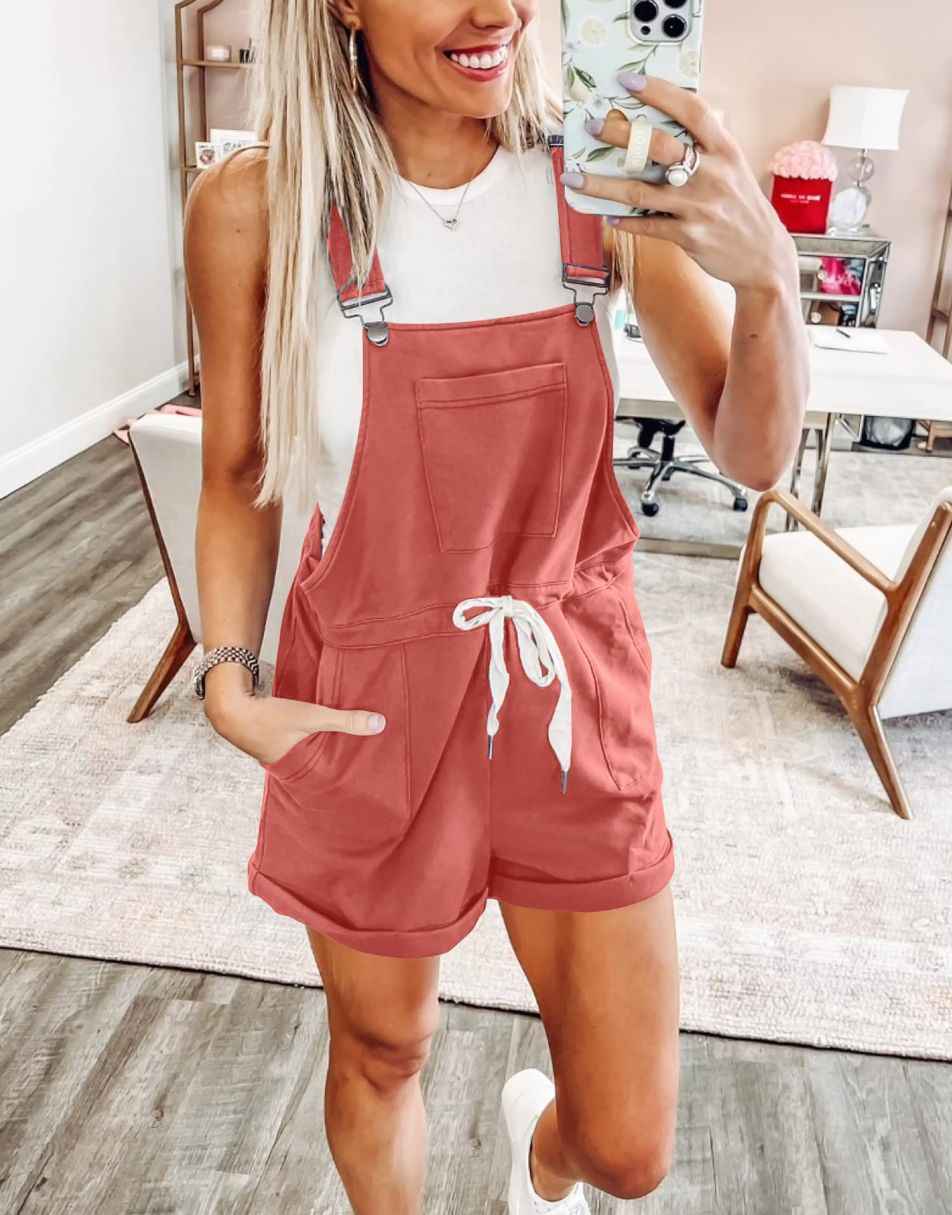 ANRABESS Casual Träger Kurze Latzhose Basic Kordelzug Strampler Jumpsuits