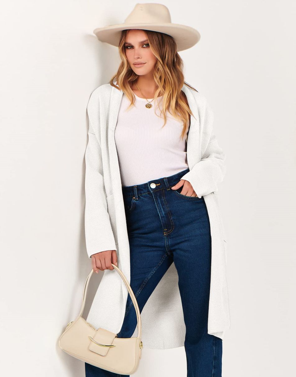 ANRABESS Damen Strickjacke Herbst 2023 Langarm Offen vorne Revers Mantel Casual Strickmantel Jacke mit Taschen