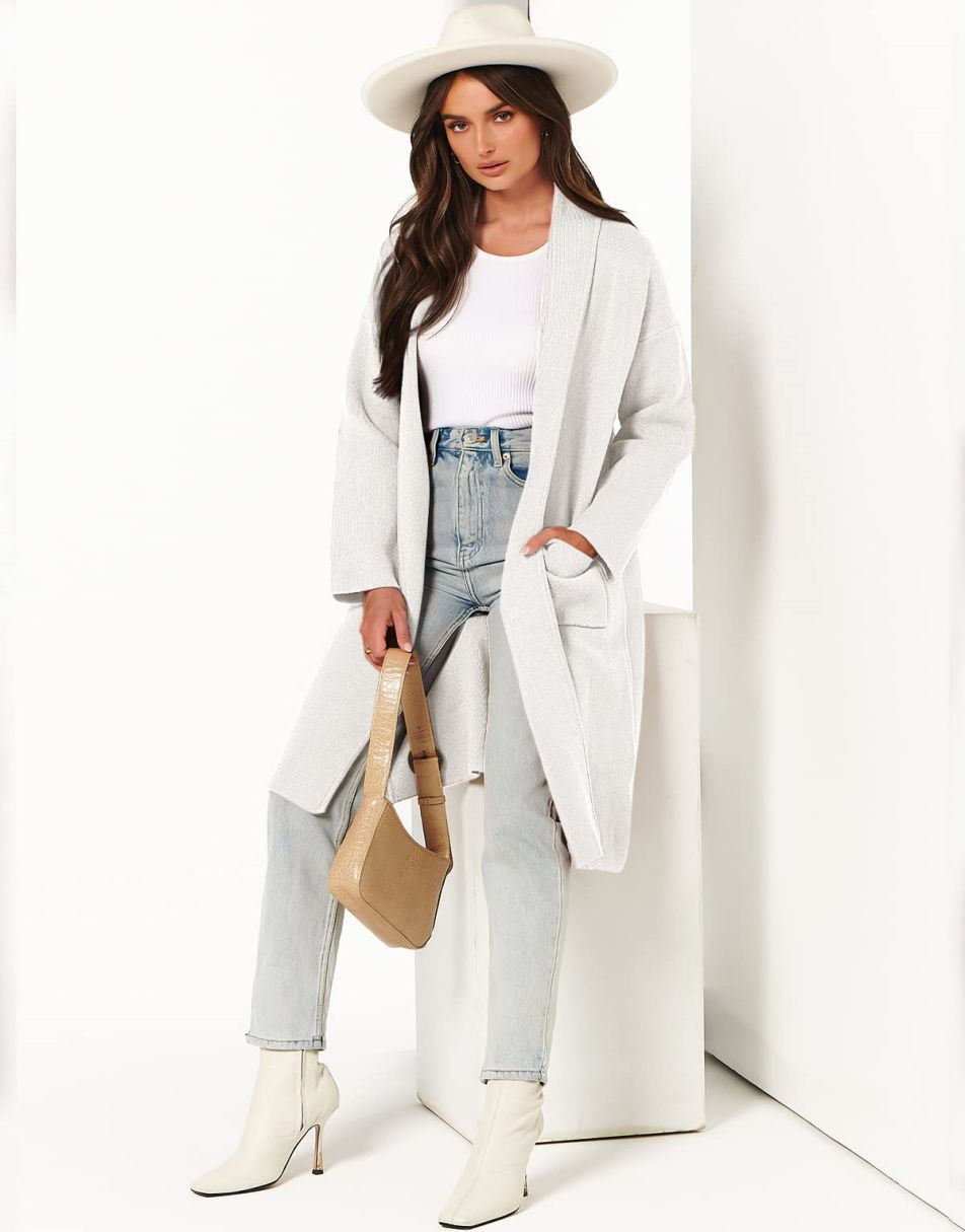 ANRABESS Damen Strickjacke Herbst 2023 Langarm Offen vorne Revers Mantel Casual Strickmantel Jacke mit Taschen