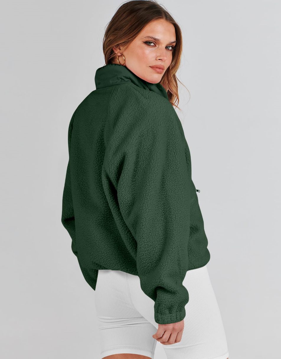 ANRABESS Damen Fleecejacke Button-Down Shacket Lässige Sherpa Cropped Coats Warme Oberbekleidung mit Taschen