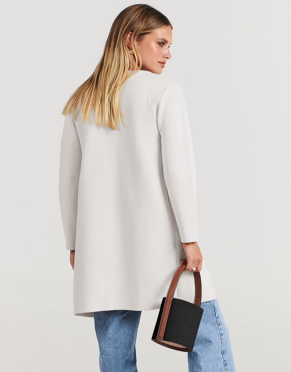 ANRABESS Women's Open Front Knit Cardigan Long Sleeve Lapel Casual Solid Classy Sweater Jacket