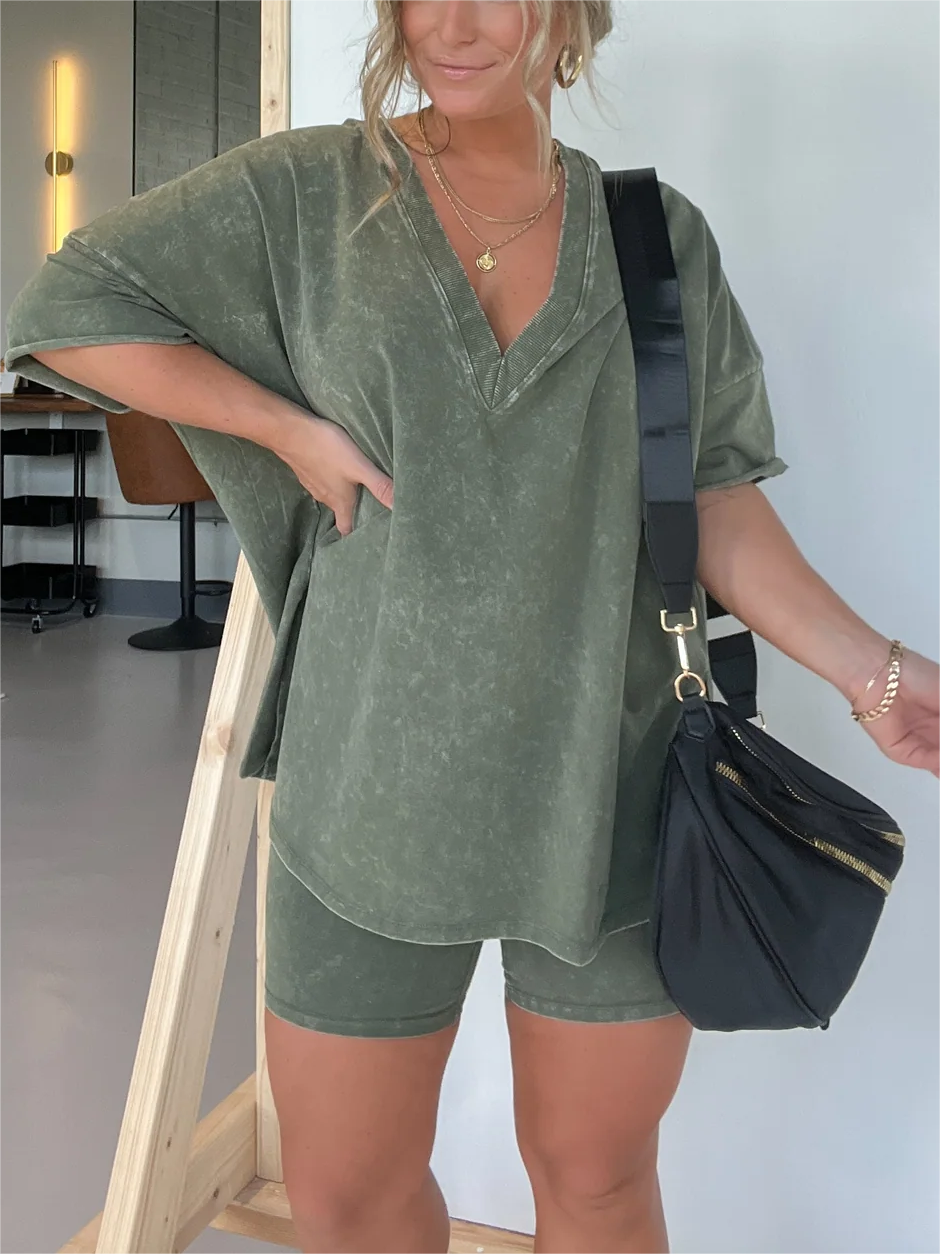 Sommerliches gewaschenes Set für Damen (2 kaufen, kostenloser Versand)