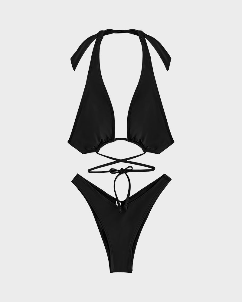 Trendiger Neckholder-Bikini mit Trägern