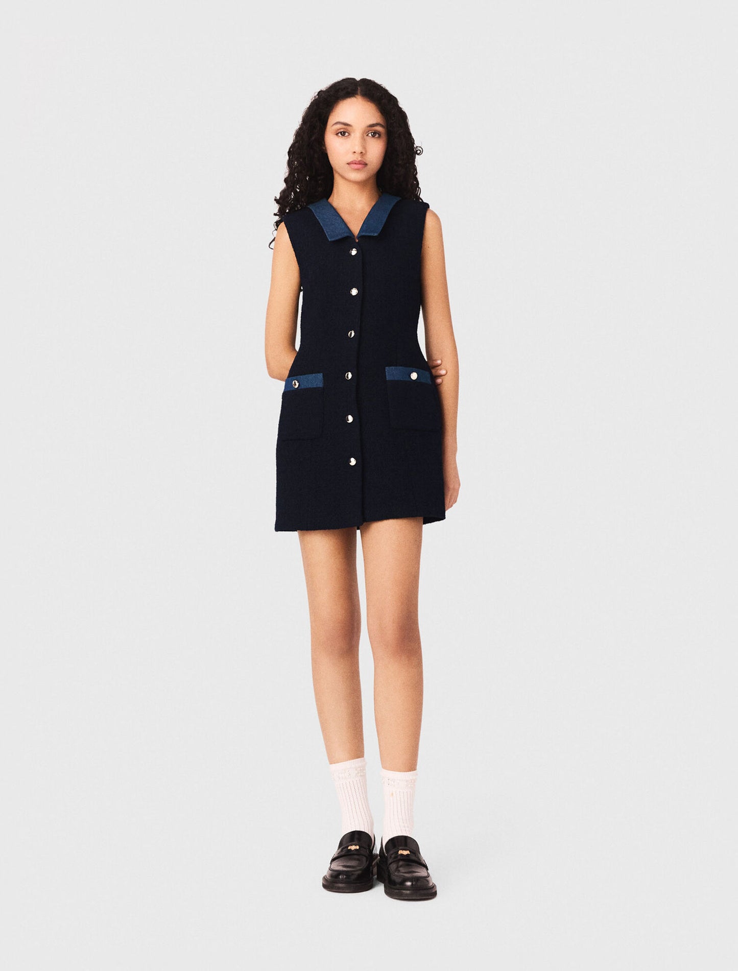 Tweed dress with denim details