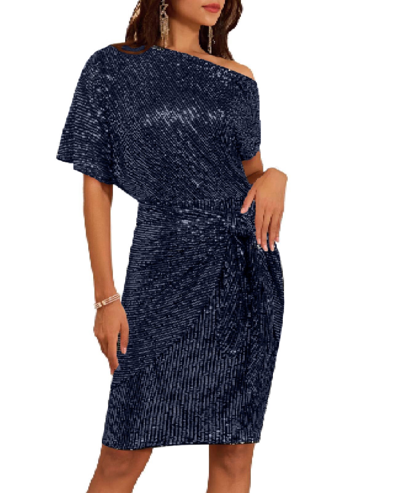⏰Hot Sale-Damen Pailletten Glitzer One-Shoulder gerafftes Bodycon-Kleid (Kaufe 2 versandkostenfrei)